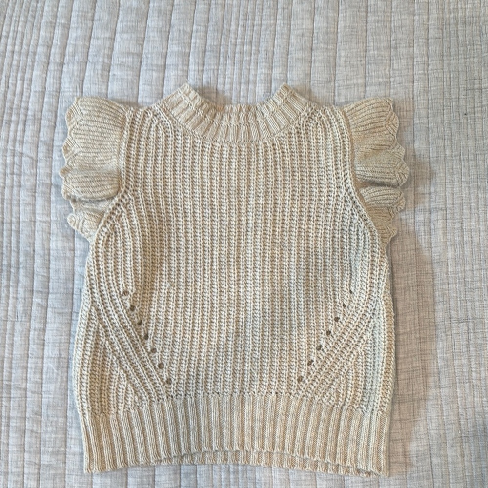 Cream Knit Sweater with Ruffled Sleeves